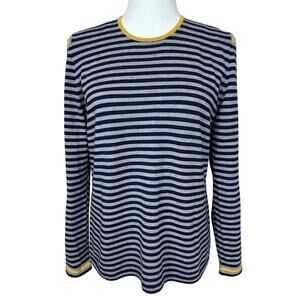 Slater Zorn Women's Navy Gray Stripe Sweater Large Super Soft Extra Fine Merino